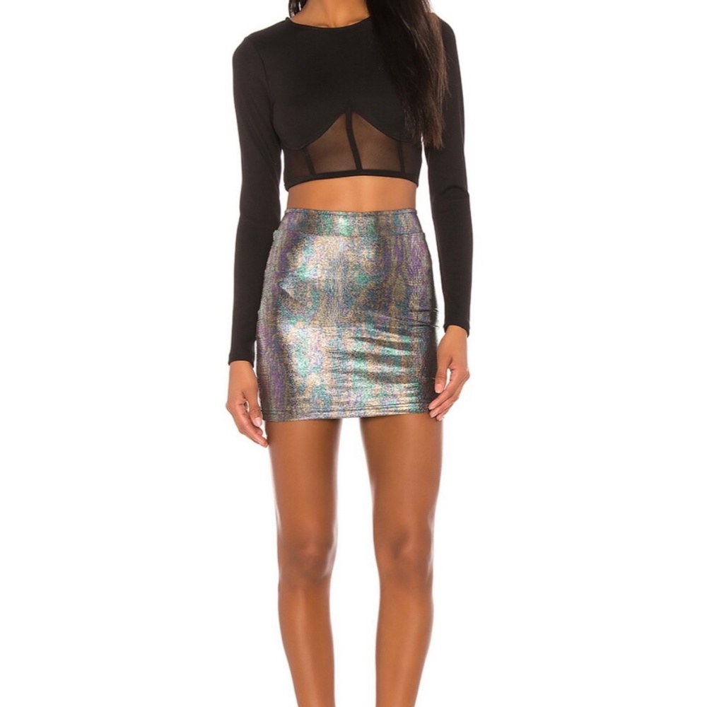 NWT Superdown Lisa Fitted Mini Skirt, SZ: XS & SM, Green multi snakeskin